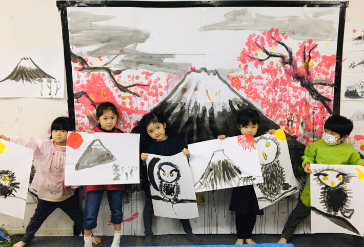 【子供たちが描く水墨画】特大！富士山の水墨画にも挑戦！（墨アート）