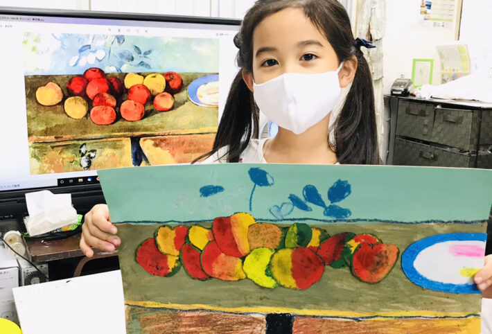 【セザンヌのリンゴを描きました！】子供でも簡単に描ける油絵風絵画