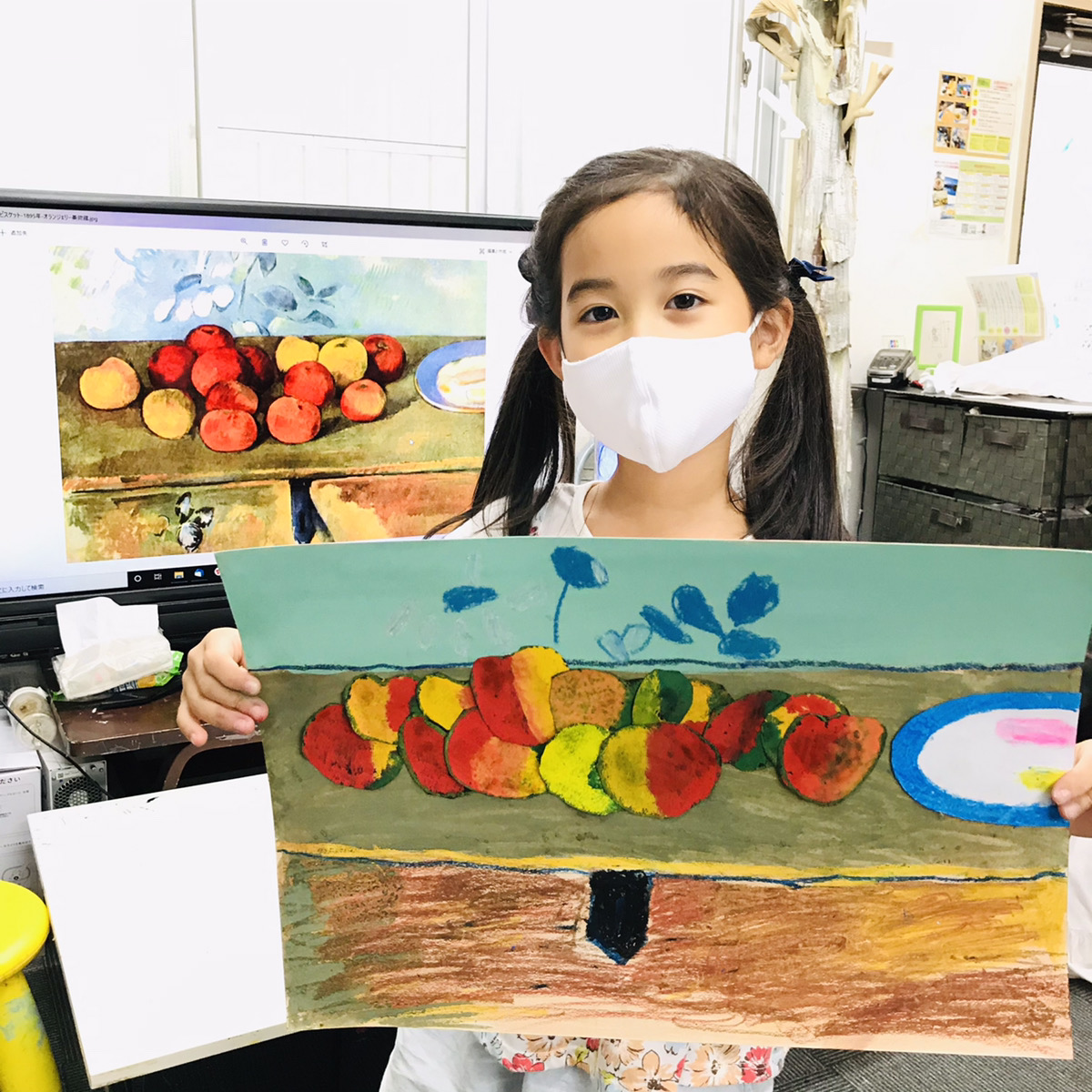 セザンヌのリンゴを描きました！】子供でも簡単に描ける油絵風絵画