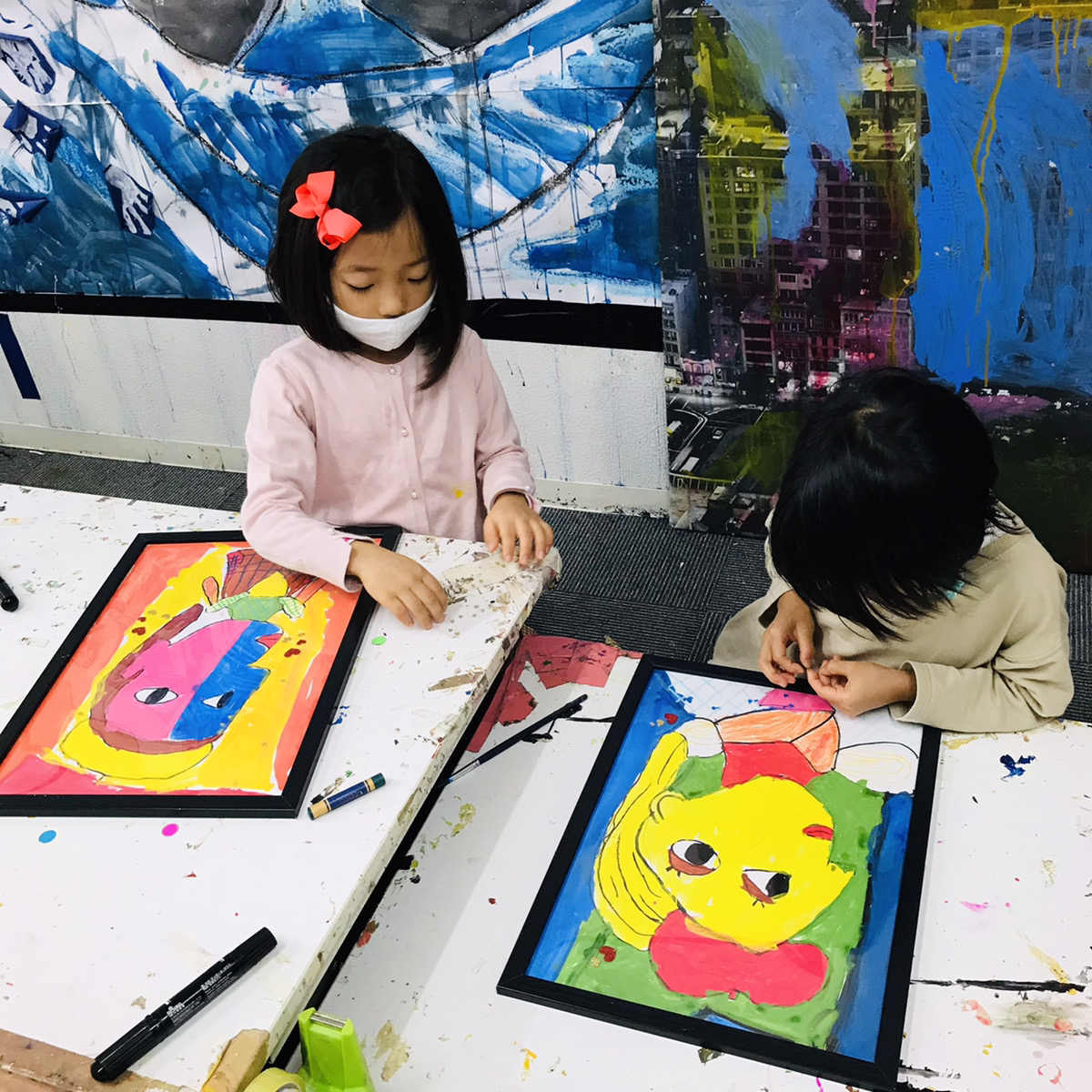 子供たちが描くピカソ 簡単コツを学んでピカソ風肖像画に挑戦 大阪のアートスクールモネスク