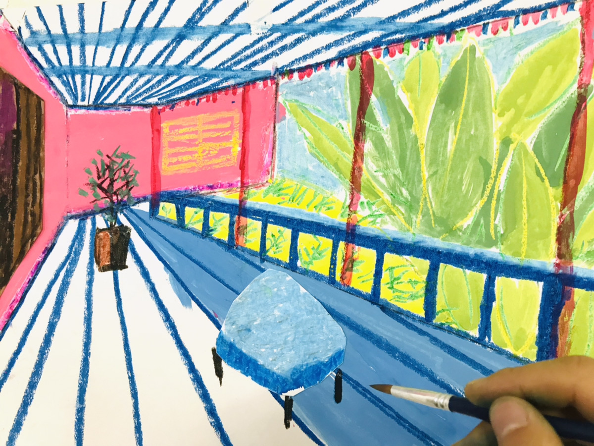 親子でお絵描き！「デビッド・ホックニー」ロサンゼルスの風景