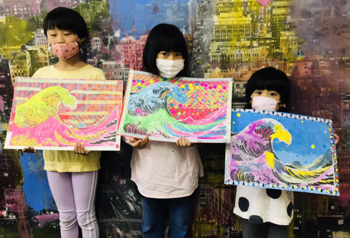 子供たちが新たに生み出す「北斎の波」浮世絵を現代アートに！