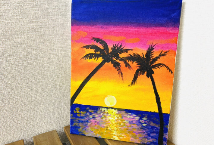 ハワイのサンセットビーチを「アクリル絵の具とキャンバス」で描く！子供でも簡単な描き方