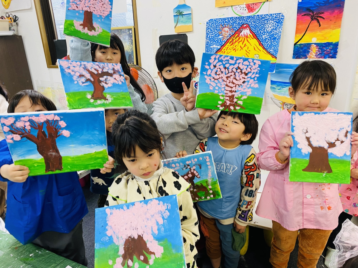 さくらのモコモコ重曹アート！キャンバスに描くアクリル絵の具を使った